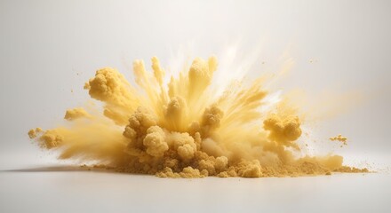 Abstract yellow dust explosion on white background