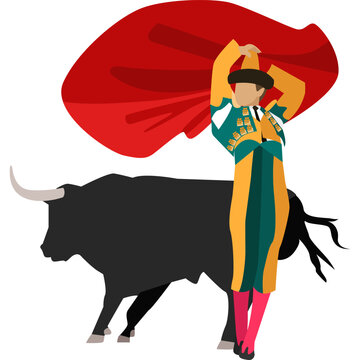 Toreador and bull performance vector icon isolated on white