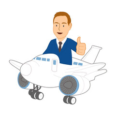People on airplanes. Cartoon illustration. Vector image