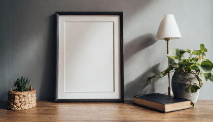 Fototapeta na wymiar Mockup poster frame in minimalist modern interior background, 3d render
