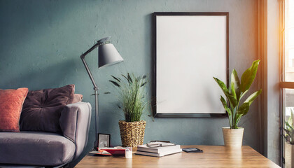 Mockup poster frame in minimalist modern interior background, 3d render
