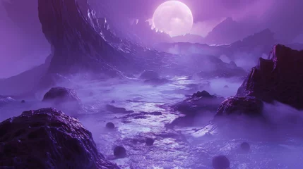 Gordijnen A thick purple haze hangs over this alien landscape obscuring the true nature of the terrain. As you move through the mist you come across strange glowing orbs that seem to © Justlight
