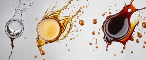 Soy sauce splashes isolated on white background