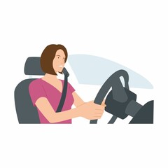 Girl driving a car. Flat Illustration. 