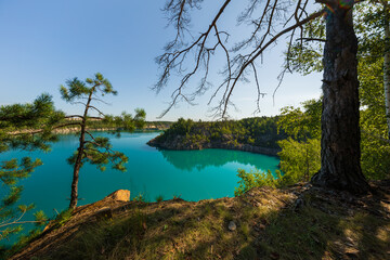 Beautiful scenery on a sunny summer's day with a view of a turquoise lake