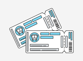 Subway elements linear concept. Tickets at train. Travel and trip. Urban infrastructure. Graphic element for website. Outline flat vector illustration isolated on grey background