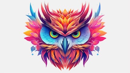 Psychedelic owl head tattoo white background.Generative AI