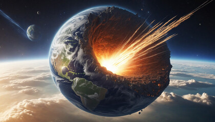 A meteor hitting Earth poster - Generative AI - obrazy, fototapety, plakaty