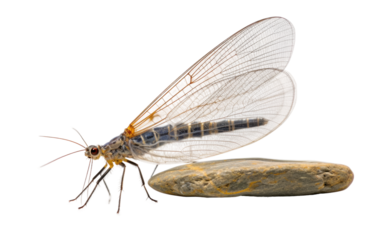 Mayfly Perched on Stone isolated on transparent Background