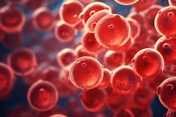 Red blood cells, 3d rendering of red blood cells in high detail with blurred background, AI generated