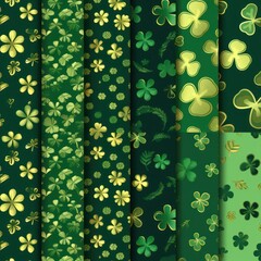 St. Patrick's Day,  Set of seamless patterns with clover leaves