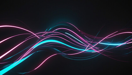 Dynamic neon light waves on dark backdrop.