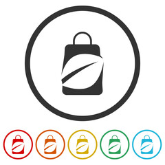 Shopping Paper Bag with Recycle Symbol. Set icons in color circle buttons