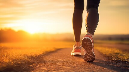 Naklejka premium portrait of runner's footsteps running, sports training. Runner's feet running on the road closeup with shoes. Fitness, sport, lifestyle concept Young runner athlete running on the road