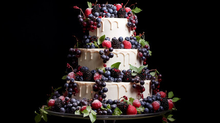 a three tiered cake with berries on top