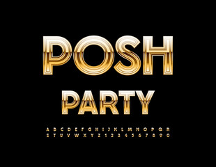 Vector cool emblem Posh Party. Exclusive Gold Font. Premium set of Chic Alphabet Letters and Numbers.