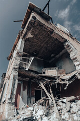 destroyed and burned houses in the city Russia Ukraine war