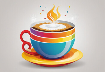 Beautiful colorful coffee cup logo with steam isolated on white background, logo for coffee shop