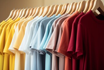 Obraz premium a rack of different colors with different tshirts on it