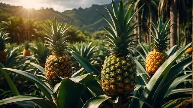 Fresh pineapple growing in the garden