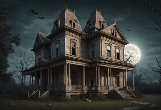 abandoned dilapidated house mansion for halloween, png file of isolated cutout object on transparent background