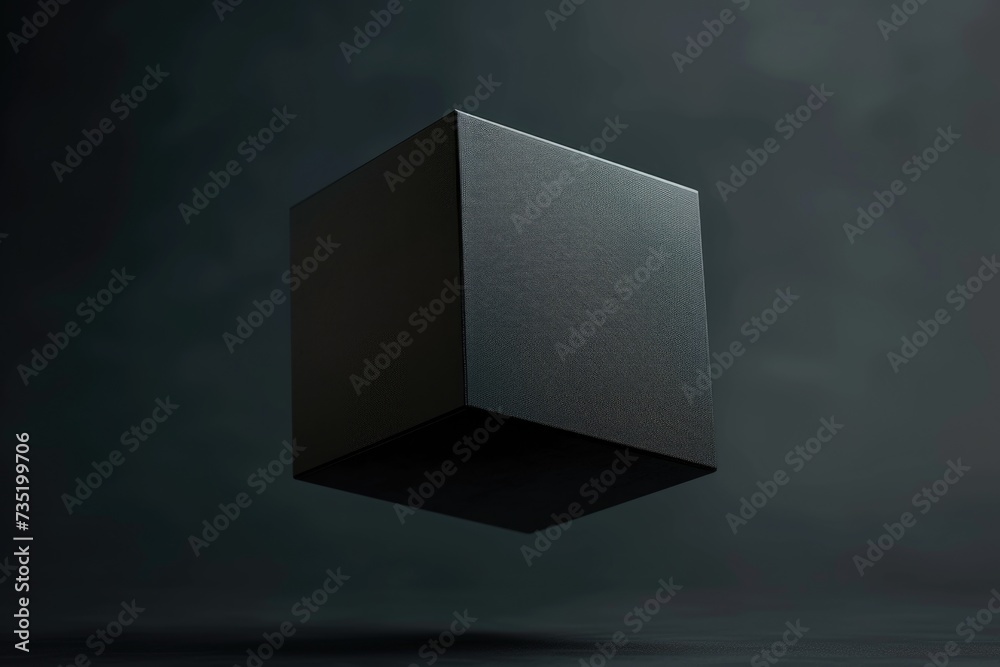 Poster a black cube suspended in mid-air. suitable for abstract concepts and modern designs