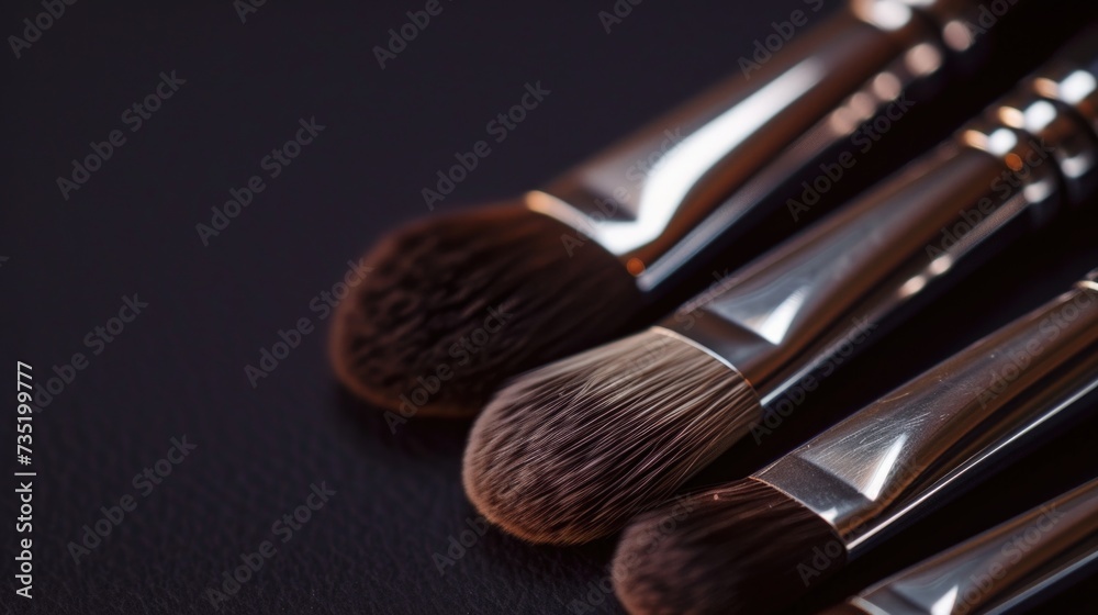 Leinwandbilder A close-up view of a bunch of brushes neatly arranged on a table. This image can be used for various creative projects or to depict an artist's workspace