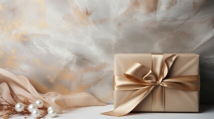 A tranquil abstract pattern, designed with simplicity and finesse, elevating the beauty of a gift box adorned with a satin ribbon.