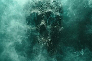 living skull in green smoke - obrazy, fototapety, plakaty