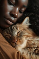 Close up of a person holding a cat. Perfect for pet lovers or animal-related content