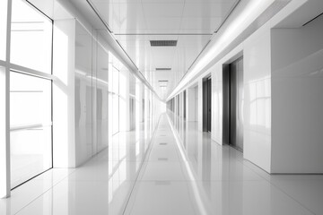 Minimalist Corporate Interior Design: White Geometric Perspective with New Technological Features