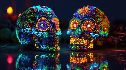 Neon Day of the Dead: Glowing Calaveras in Vibrant Mexican Tradition