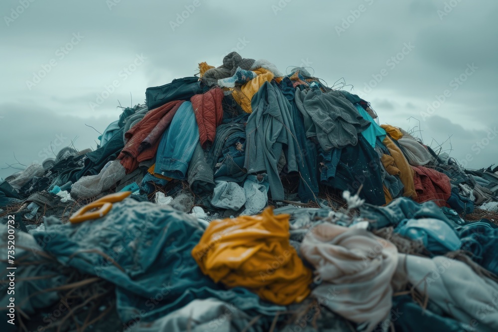 Poster Garbage pile sitting on top of a field. Suitable for environmental and pollution-related concepts
