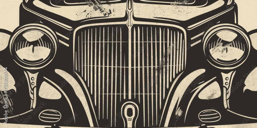 Poster a black and white image showcasing a car. suitable for various uses