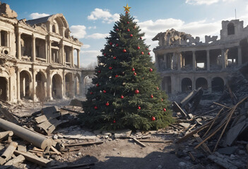 Ruined city's Christmas tree