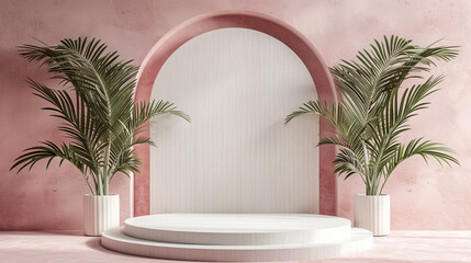 Beautiful peach fluff photo zone with plants