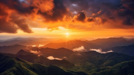 sunset view over the mountain ridge