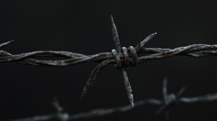A detailed view of a barbed wire fence. Perfect for illustrating concepts of confinement, security, or boundaries.