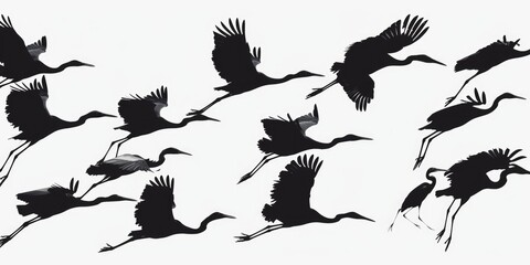 A flock of birds flying through the air. This image can be used to depict freedom, nature, or migration - obrazy, fototapety, plakaty