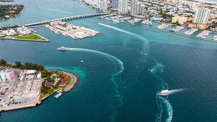 Drone view of downtown Miami skyline 