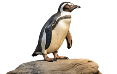Penguin Perched on a Stone isolated on transparent Background
