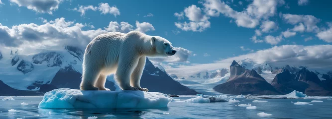 Keuken spatwand met foto Polar bear on ice floe. Melting iceberg and global warming. © boyhey