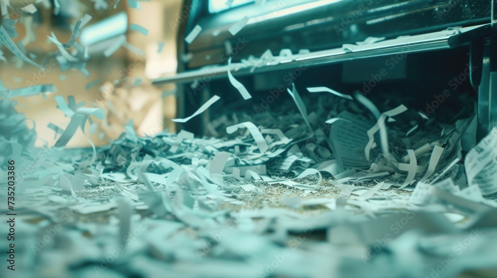 Aufkleber Shredded paper piled on top of a table. Versatile image for various uses