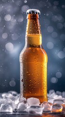 a bottle of beer with water drops