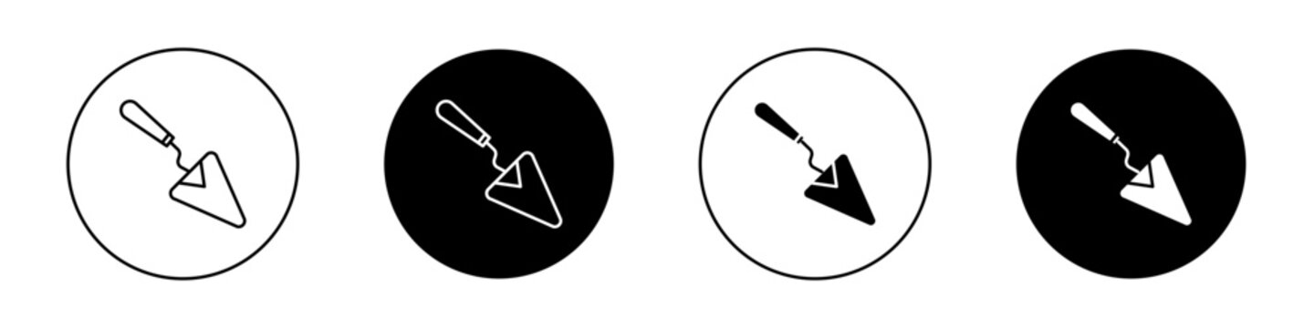 Trowel Icon Set. Bricklayer Cement Mason Vector Symbol in a Black Filled and Outlined Style. Masonry Craft Sign.