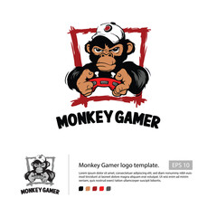 Monkey gamer logo template, with a monkey that handle an controller for your e-sport team logo.
