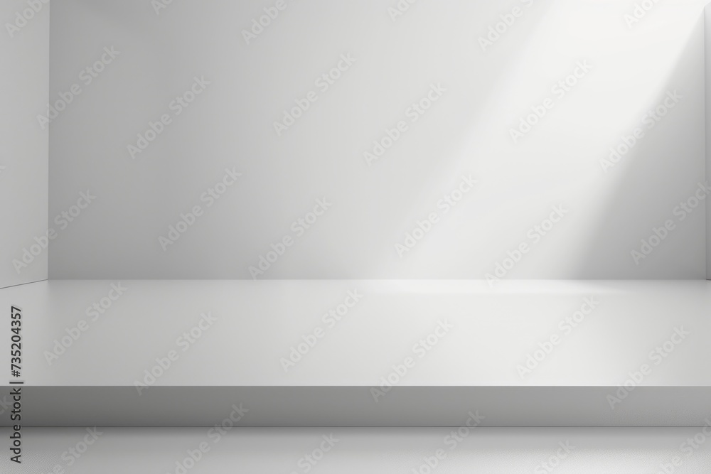 Poster a white room with a white floor and a window. suitable for interior design projects or architectural