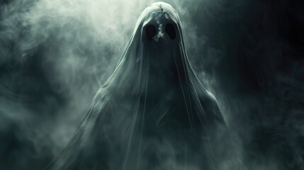 A ghostly looking person is captured in this black and white photo. This eerie image can add a haunting touch to any project or design