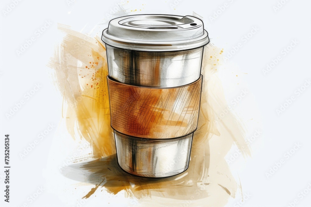 Poster a drawing of a coffee cup with a lid. suitable for various uses