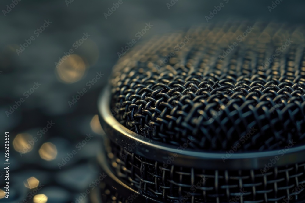 Poster a microphone placed on top of a keyboard. suitable for music production or podcasting purposes